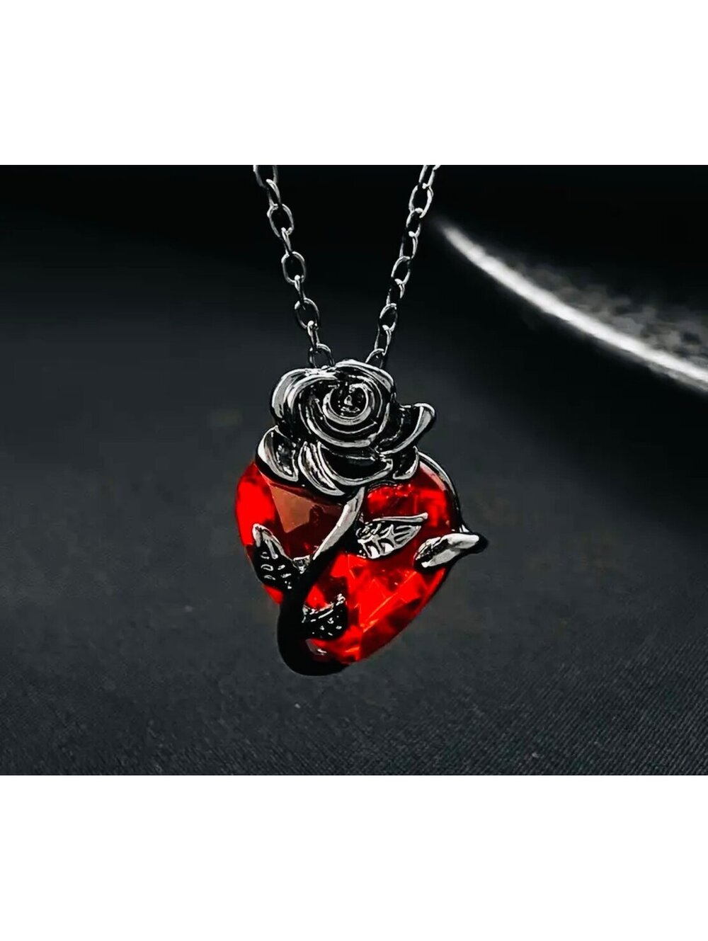 New - Rose Flower Necklace In Gun Black